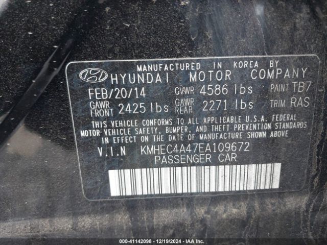 KMHEC4A47EA109672 Hyundai SONATA HYBRID