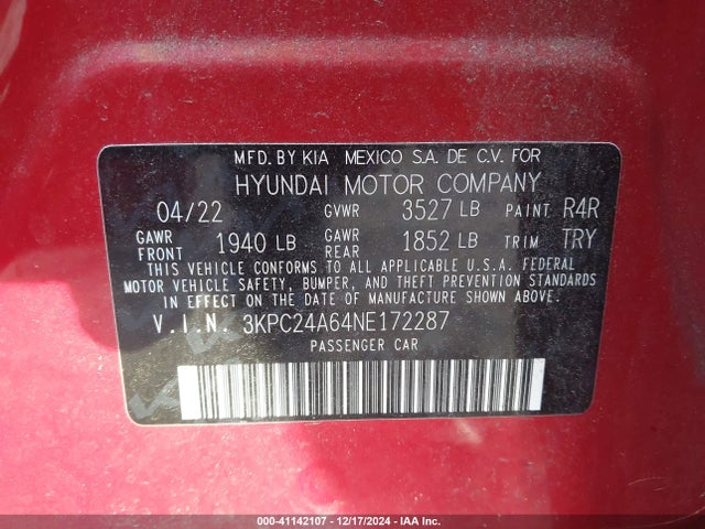 Hyundai ACCENT SE 2022 3KPC24A64NE172287 Image 9