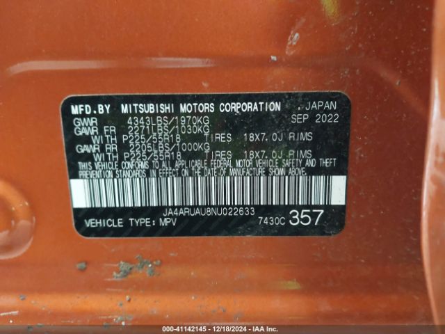 2022 MITSUBISHI OUTLANDER SPORT JA4ARUAU8NU022633 Photo 8