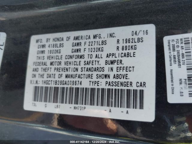 1HGCT1B39GA009674 Honda Accord Lx-s