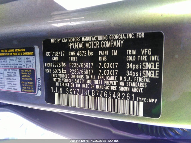 5XYZU3LB7JG548261 Hyundai Santa Fe Sport 2.4l