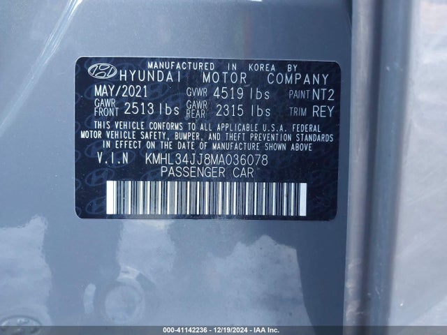 Hyundai SONATA SEL 2021 KMHL34JJ8MA036078 Image 9