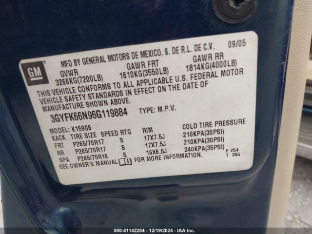2006 CADILLAC ESCALADE ESV 3GYFK66N96G119884 Photo 8