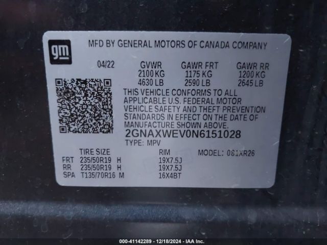 2GNAXWEV0N6151028 Chevrolet Equinox Awd Rs