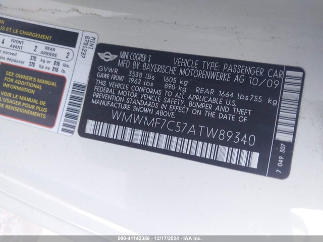 2010 MINI COOPER S WMWMF7C57ATW89340 Photo 8