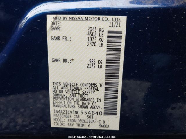 1N4AZ1CV5NC554640 Nissan Leaf Sv 40 Kwh