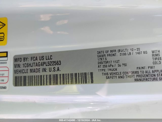 1C6HJTAG4PL522563 Jeep Gladiator Sport S 4x4