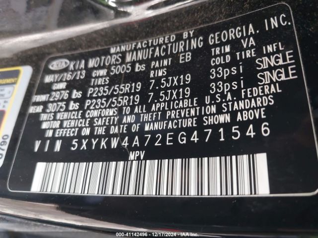 5XYKW4A72EG471546 KIA Sorento Limited V6