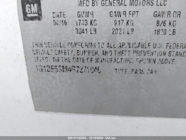 Chevrolet Cruze Lt Auto 2016 1G1BE5SM4G7271046 Image 9