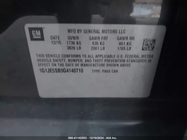 1G1JE5SB9G4140710 Chevrolet Sonic Ltz Auto