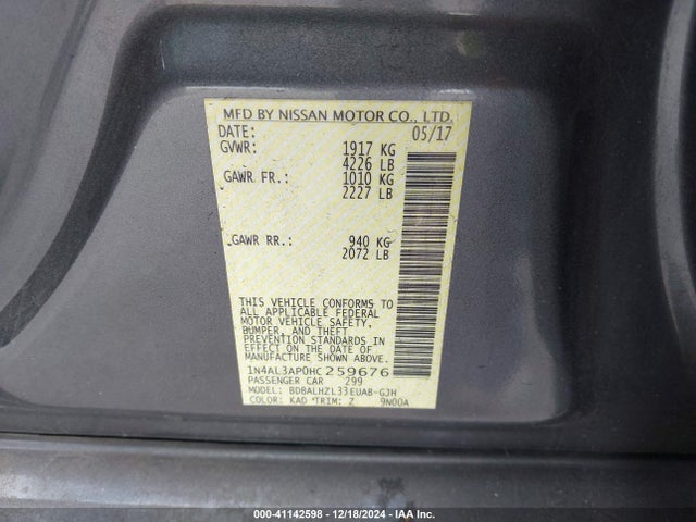 Nissan Altima 2.5 Sr 2017 1N4AL3AP0HC259676 Image 9