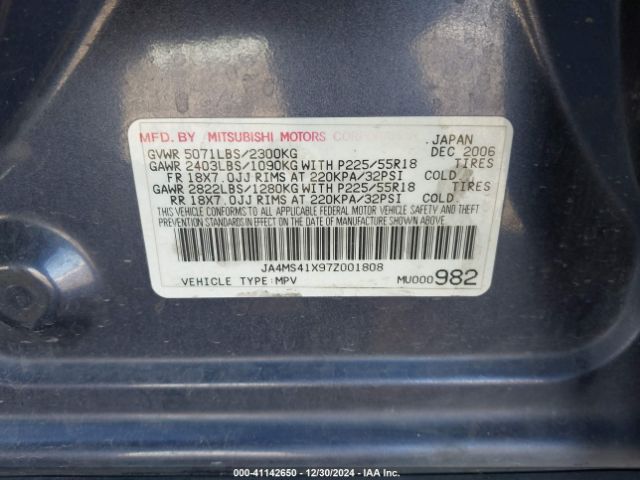 2007 MITSUBISHI OUTLANDER JA4MS41X97Z001808 Photo 8