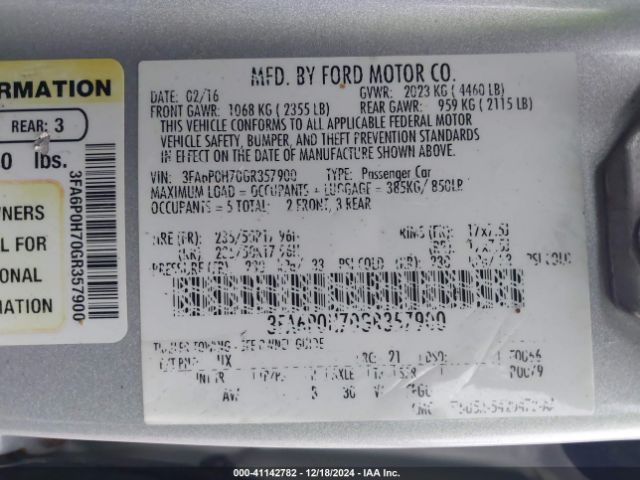 3FA6P0H70GR357900 Ford FUSION SE