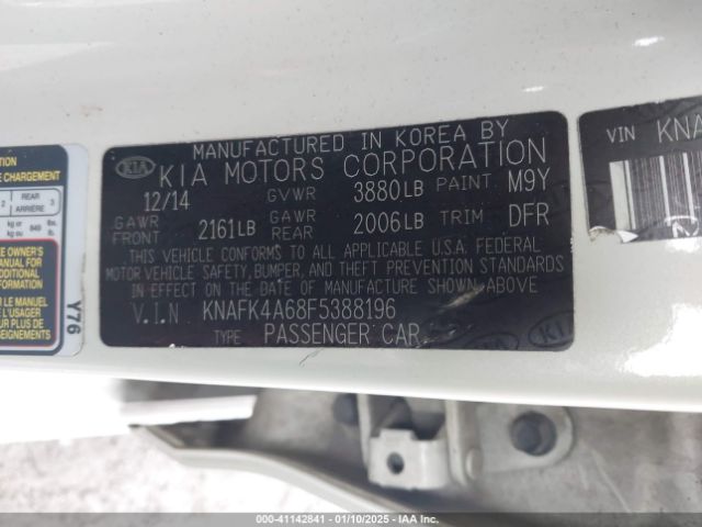 KNAFK4A68F5388196 KIA FORTE LX