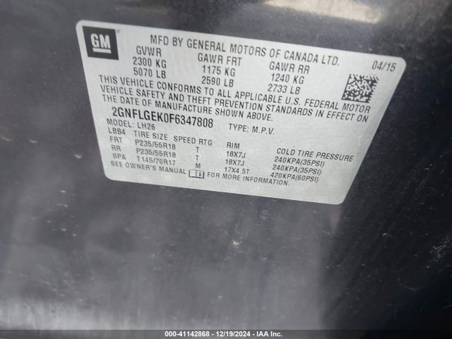 Chevrolet Equinox 2lt 2015 2GNFLGEK0F6347808 Image 9