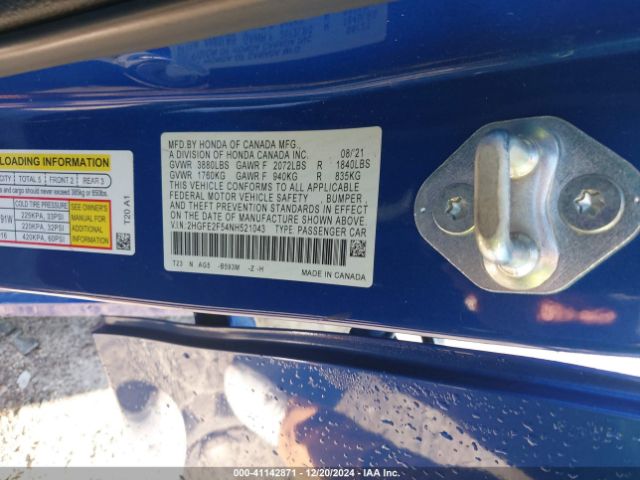 2HGFE2F54NH521043 Honda Civic Sport