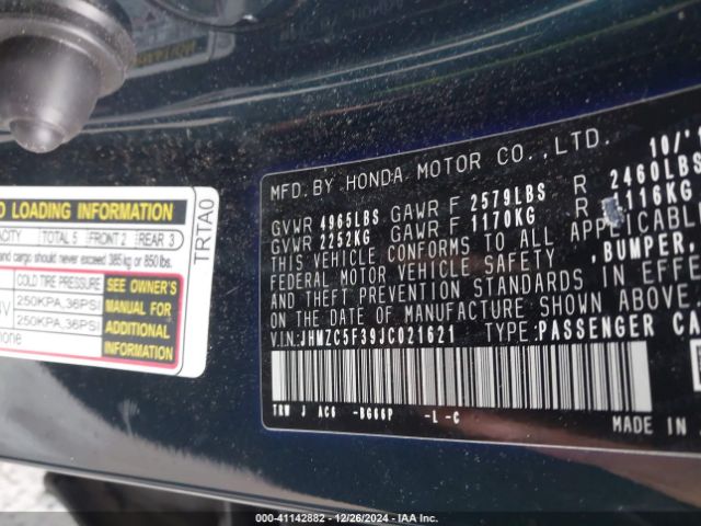 JHMZC5F39JC021621 Honda Clarity Plug-in Hybrid Touring