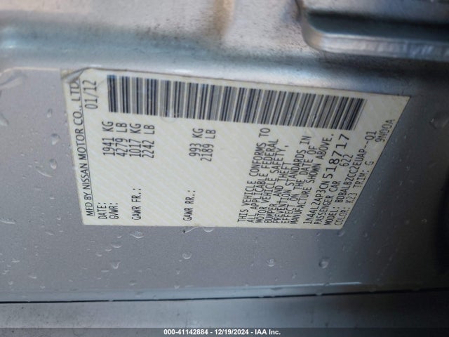 2012 Nissan Altima 2.5 S მანქანა იყიდება აუქციონზე, vin: 1N4AL2AP3CN518717, აუქციონის ნომერი: 41142884