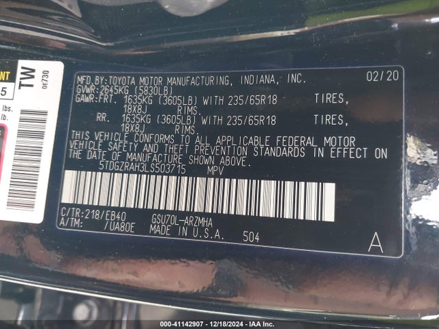 Toyota Highlander Xle 2020 5TDGZRAH3LS503715 Image 9