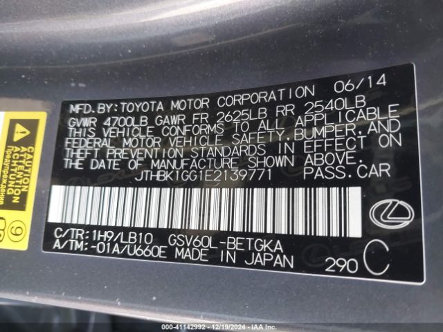 JTHBK1GG1E2139771 Lexus ES 350