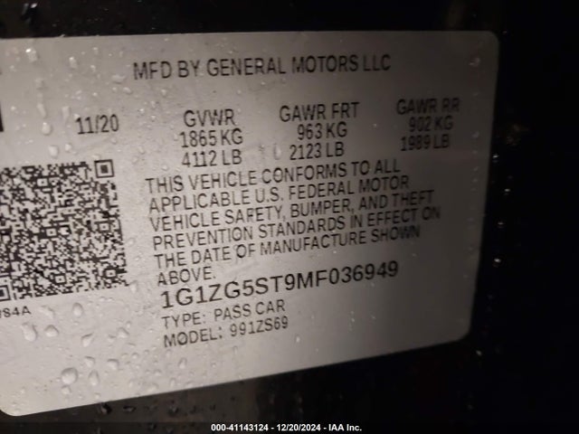 1G1ZG5ST9MF036949 Chevrolet Malibu Fwd Rs