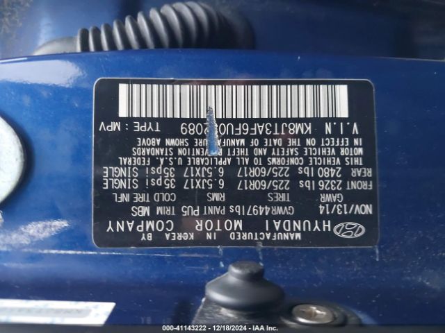 KM8JT3AF6FU032089 Hyundai TUCSON GLS