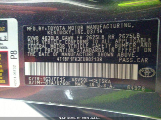 4T1BF1FK3EU802138 Toyota Camry Se Sport