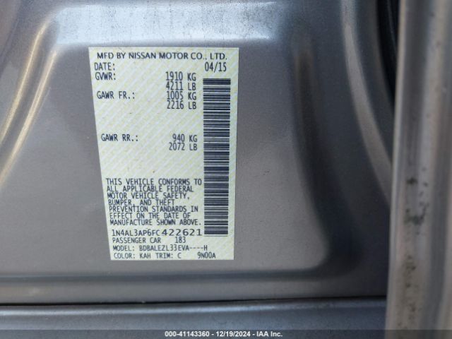 1N4AL3AP6FC422621 Nissan Altima 2.5 S