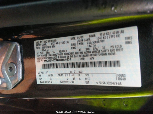 Ford ESCAPE SEL 2019 1FMCU9HDXKUB84531 Image 9