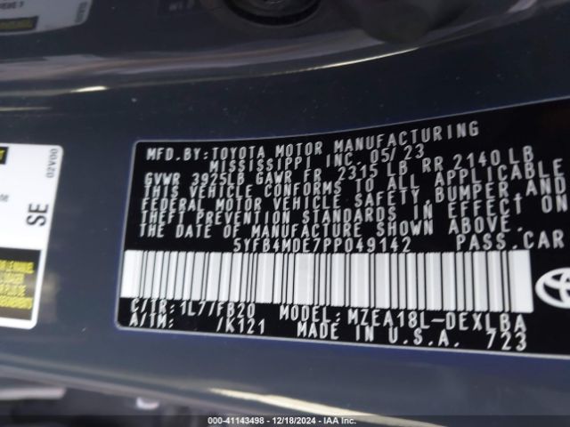 5YFB4MDE7PP049142 Toyota COROLLA LE
