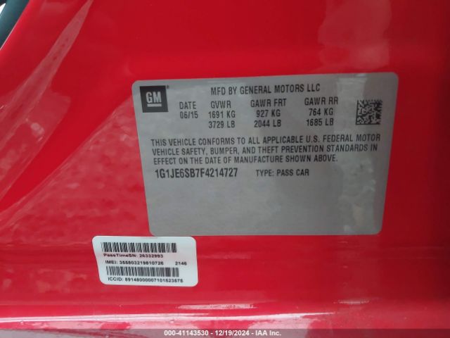 1G1JE6SB7F4214727 Chevrolet Sonic Ltz Auto