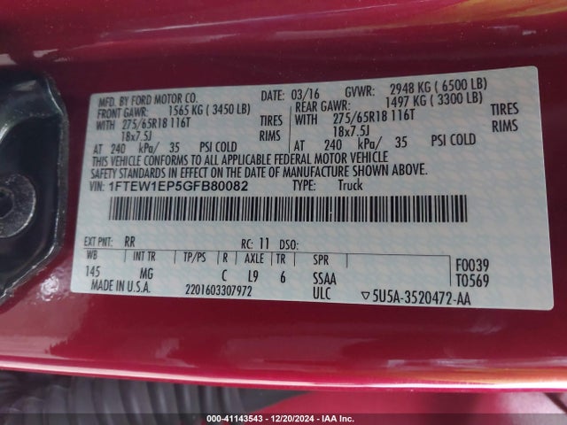 Ford F-150 Xlt 2016 1FTEW1EP5GFB80082 Image 9