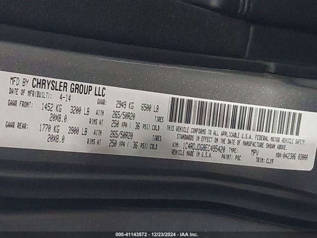1C4RDJDG8EC495420 Dodge DURANGO LIMITED