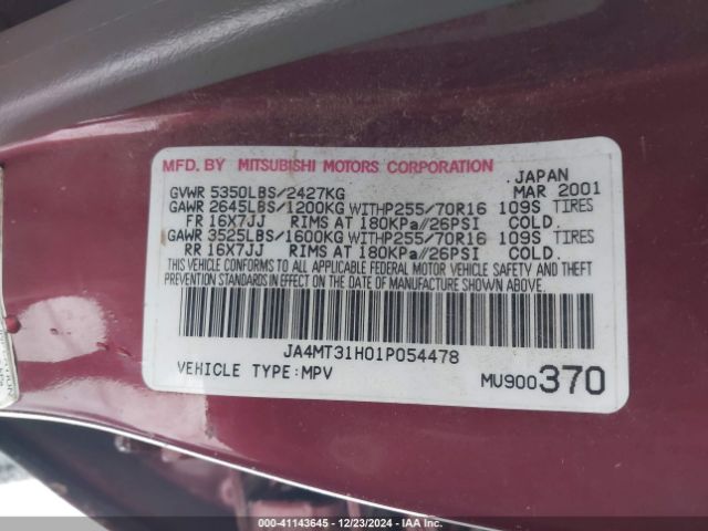 2001 MITSUBISHI MONTERO SPORT JA4MT31H01P054478 Photo 8