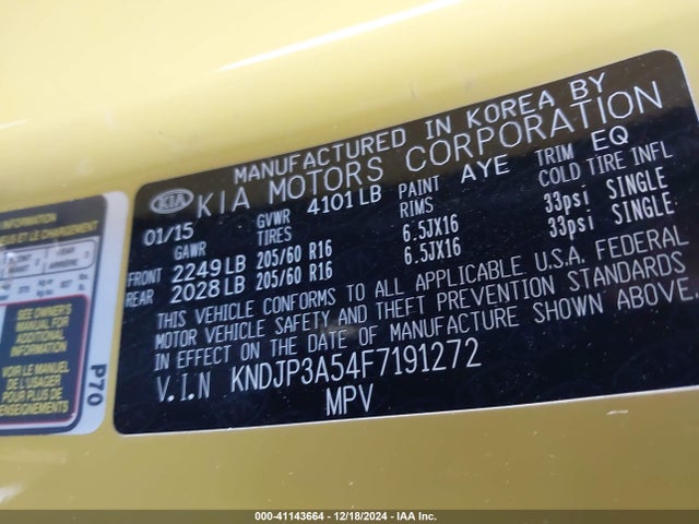KIA SOUL + 2015 KNDJP3A54F7191272 Image 9