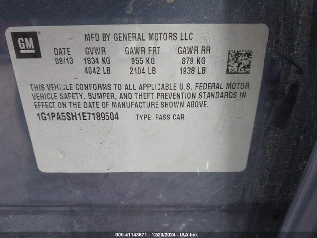 1G1PA5SH1E7189504 Chevrolet Cruze Ls Auto