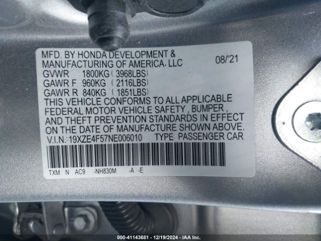 19XZE4F57NE006010 Honda INSIGHT EX
