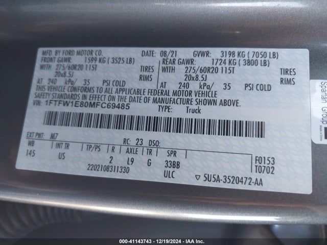 Ford gtdi 2021 1FTFW1E80MFC69485 Image 9