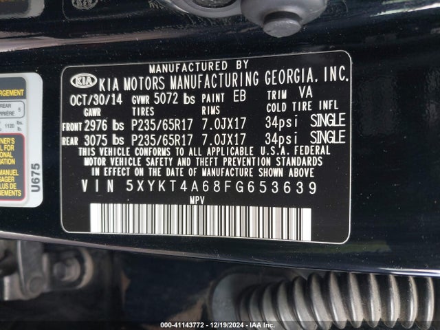 KIA SORENTO LX 2015 5XYKT4A68FG653639 Image 9