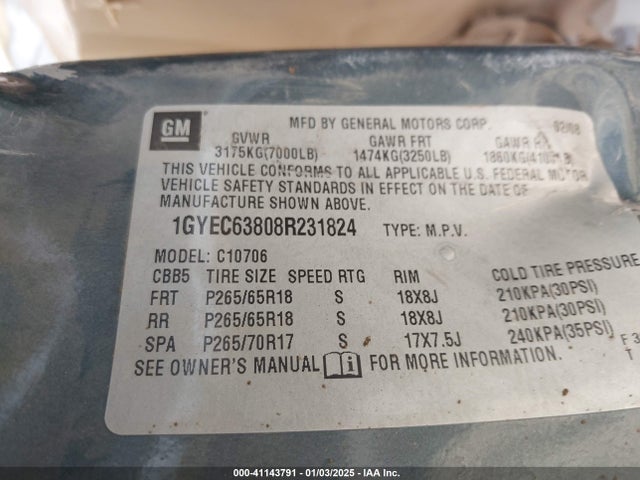 2008 CADILLAC ESCALADE 1GYEC63808R231824 Photo 8
