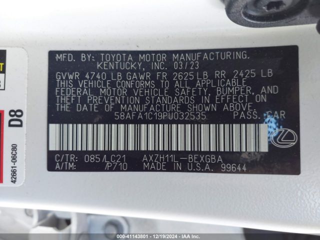 58AFA1C19PU032535 Lexus Es 300h Ultra Luxury