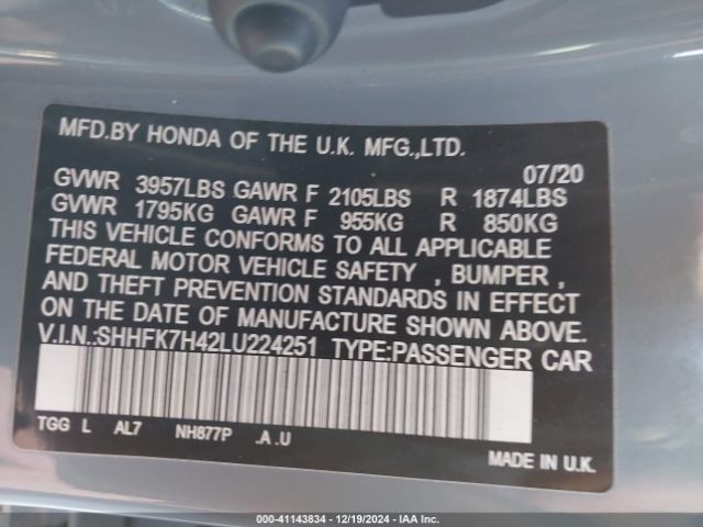2020 HONDA CIVIC SHHFK7H42LU224251 Photo 8