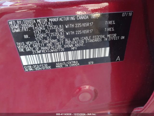 2T3WFREV3JW487726 Toyota Rav4 Adventure/xle