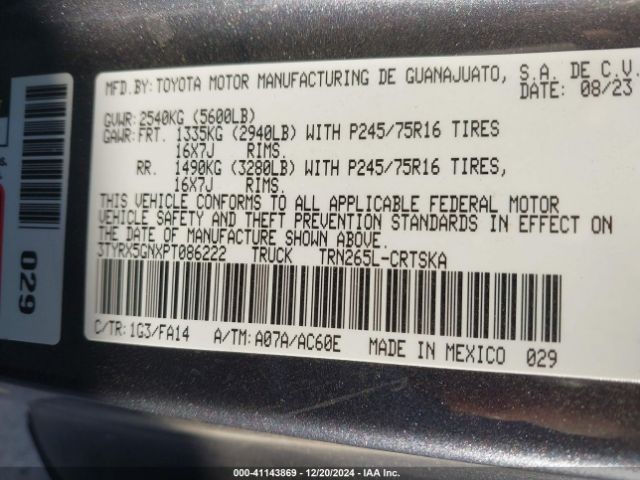 3TYRX5GNXPT086222 Toyota Tacoma Sr