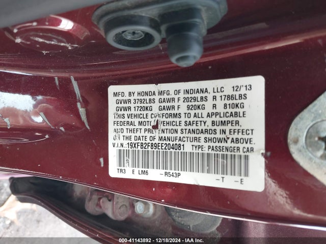 Honda CIVIC EX 2014 19XFB2F89EE204081 Image 9