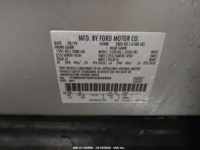 1FM5K8F89KGB42820 Ford Explorer Limited