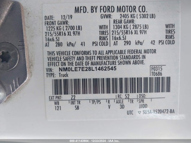 Ford Transit Connect Xl Cargo Van 2020 NM0LE7E28L1462545 Image 9