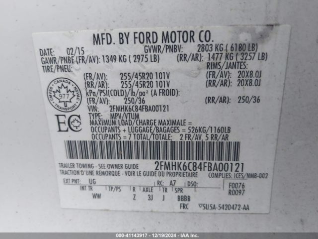 2FMHK6C84FBA00121 Ford FLEX SEL