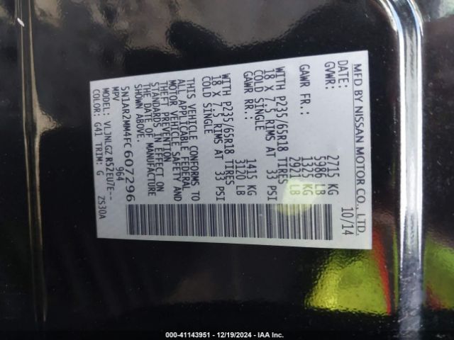 5N1AR2MM4FC607296 Nissan Pathfinder Sl