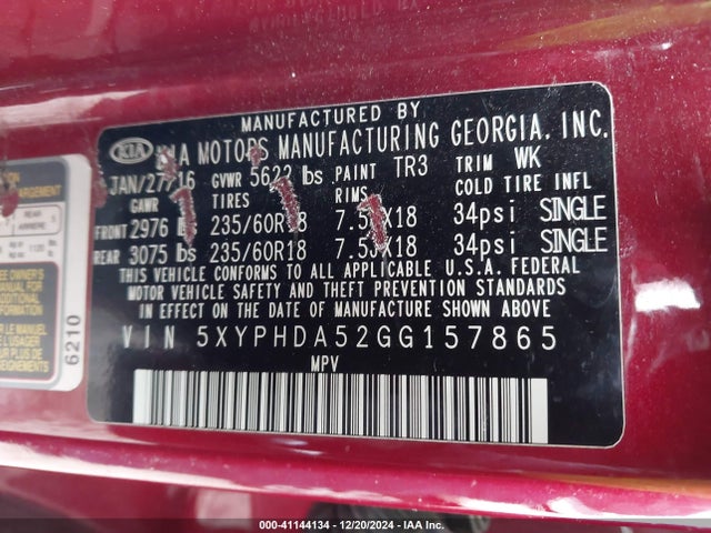 KIA Sorento 3.3l Ex 2016 5XYPHDA52GG157865 Image 9